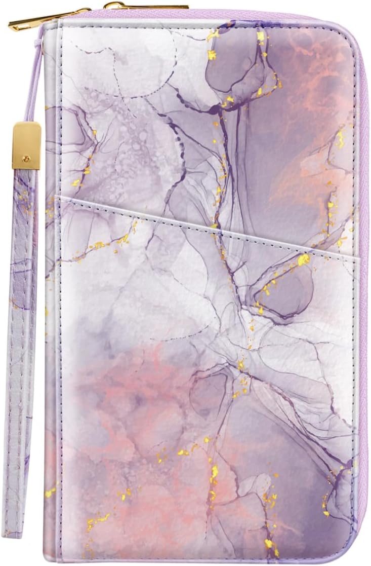 Simikol Family Passport Holder Wallet RFID Blocking Document Organizer PU Leather Mulit-purpose Travel Wallet Credit Cards Case for Women Men, Smokey Purple - Image 1